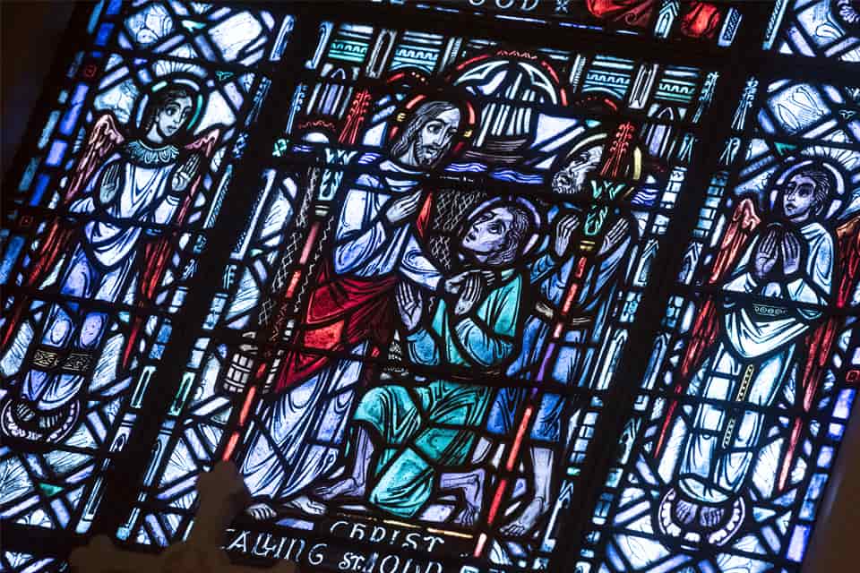 A close-up picture of stained glass in College Church