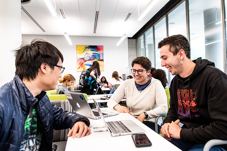 students in library