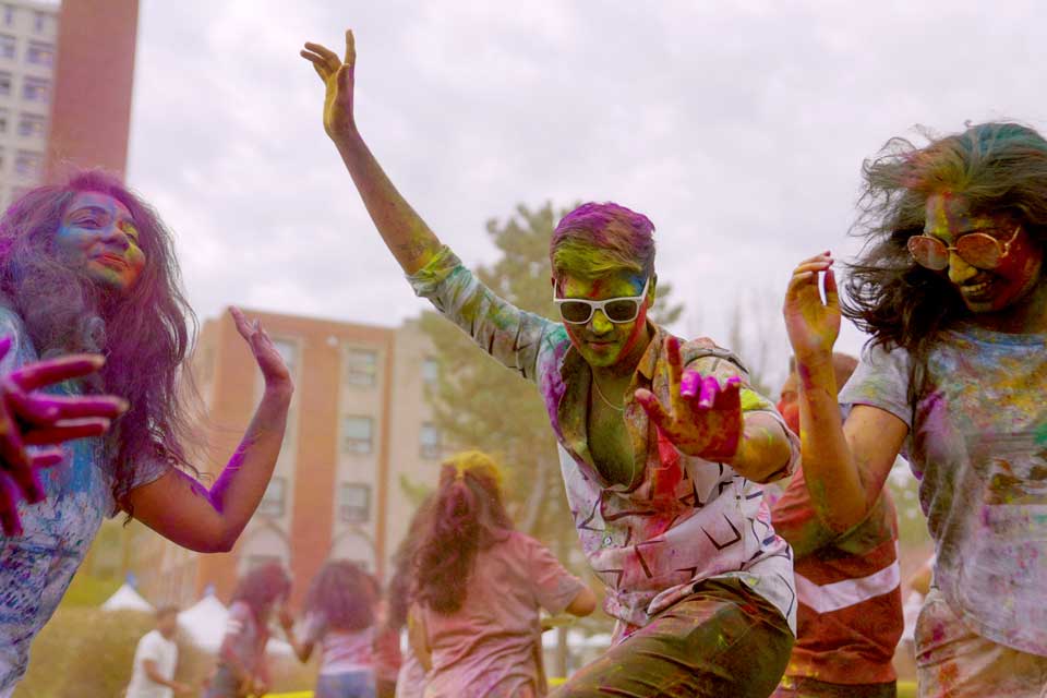 Students celebrating Holi on campus