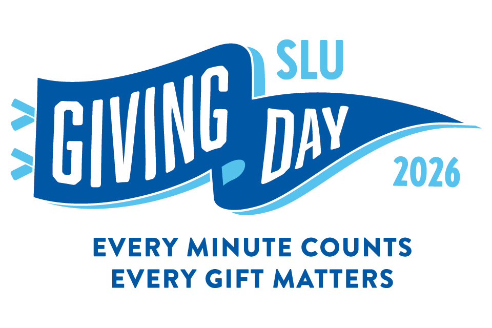Graphic image reading "S.L.U. Giving Day 2026 Every Minute Counts Every Gift Matters."  