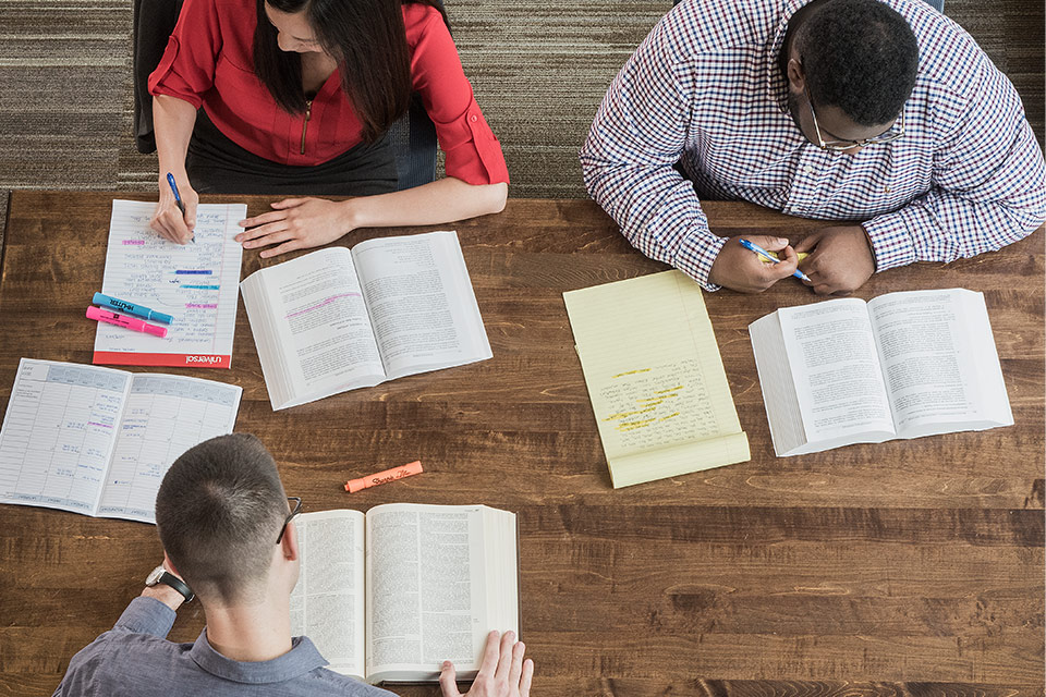 Law students studying in the Vincent C. Immel Law Library.